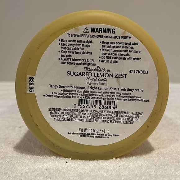 White Barn Sugared Lemon Zest Candle - Yellow - Picture 2 of 3